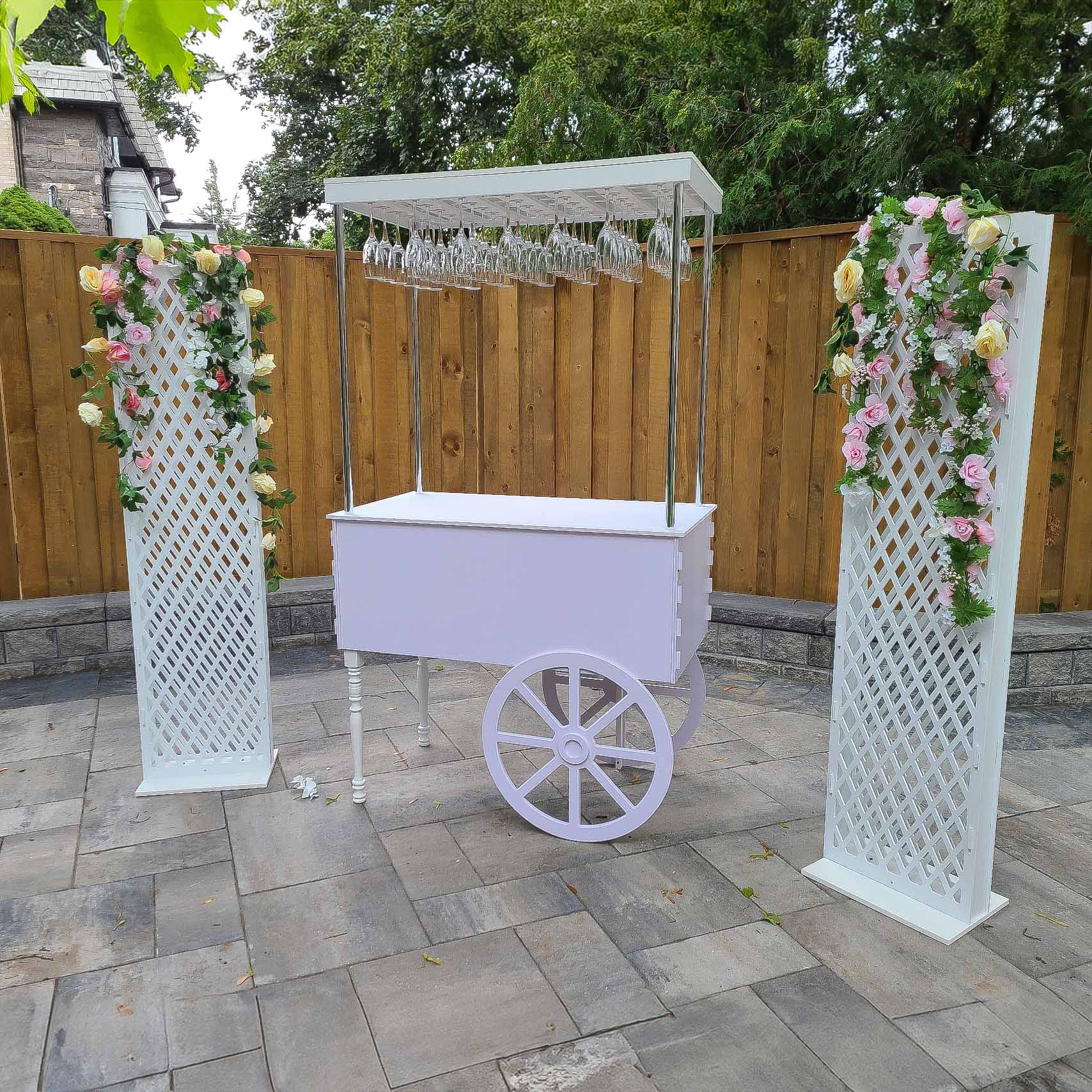 candy carts for sale, Mobile bar cart, drink cart, party decor, wedding decorations, champagne display, event bar, collapsible bar cart, white PVC bar cart, Toronto-made party supplies