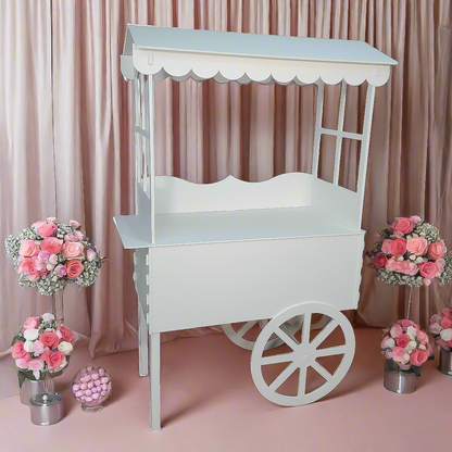 Candy Cart on Wheels with White Roof