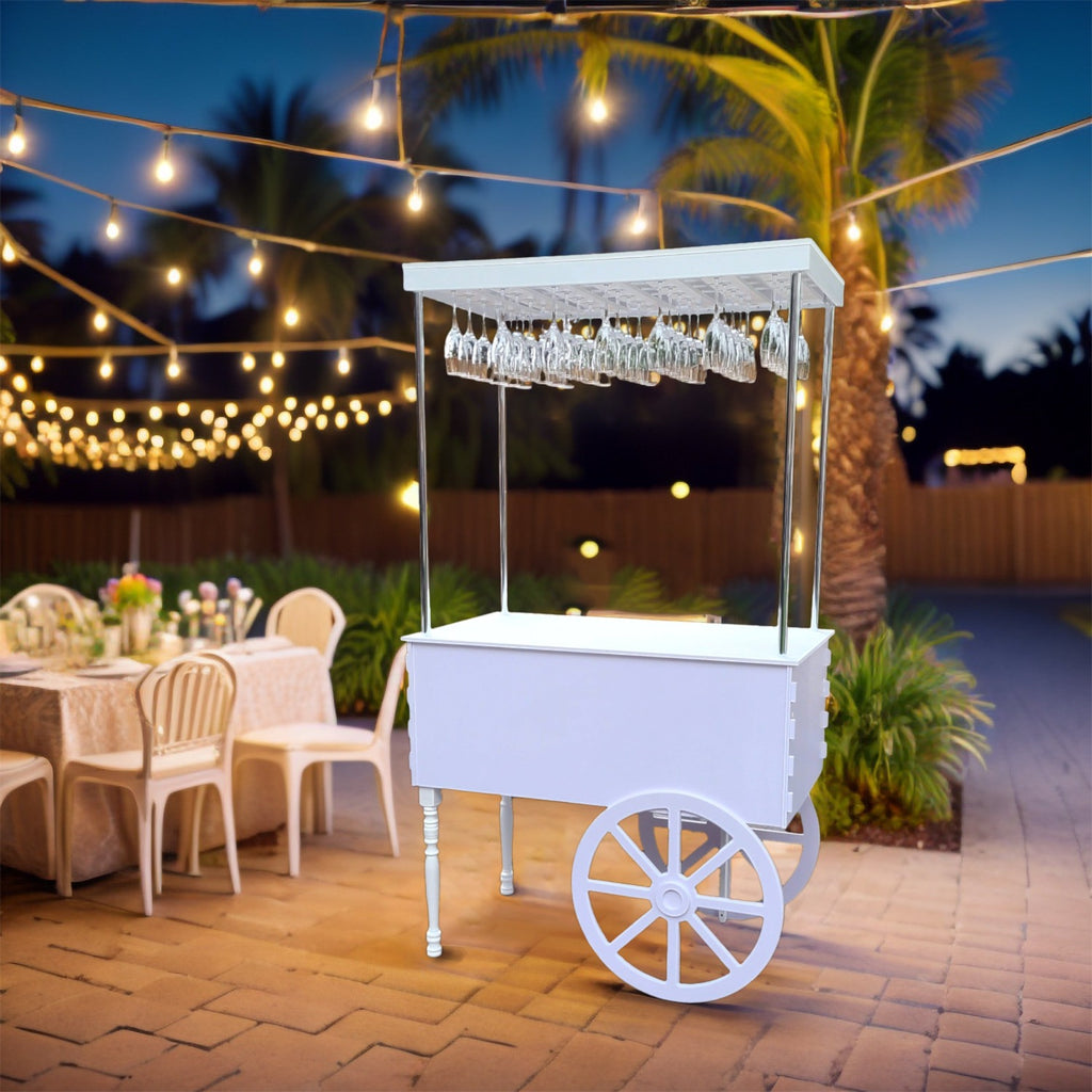 candy carts for sale, Mobile bar cart, drink cart, party decor, wedding decorations, champagne display, event bar, collapsible bar cart, white PVC bar cart, Toronto-made party supplies