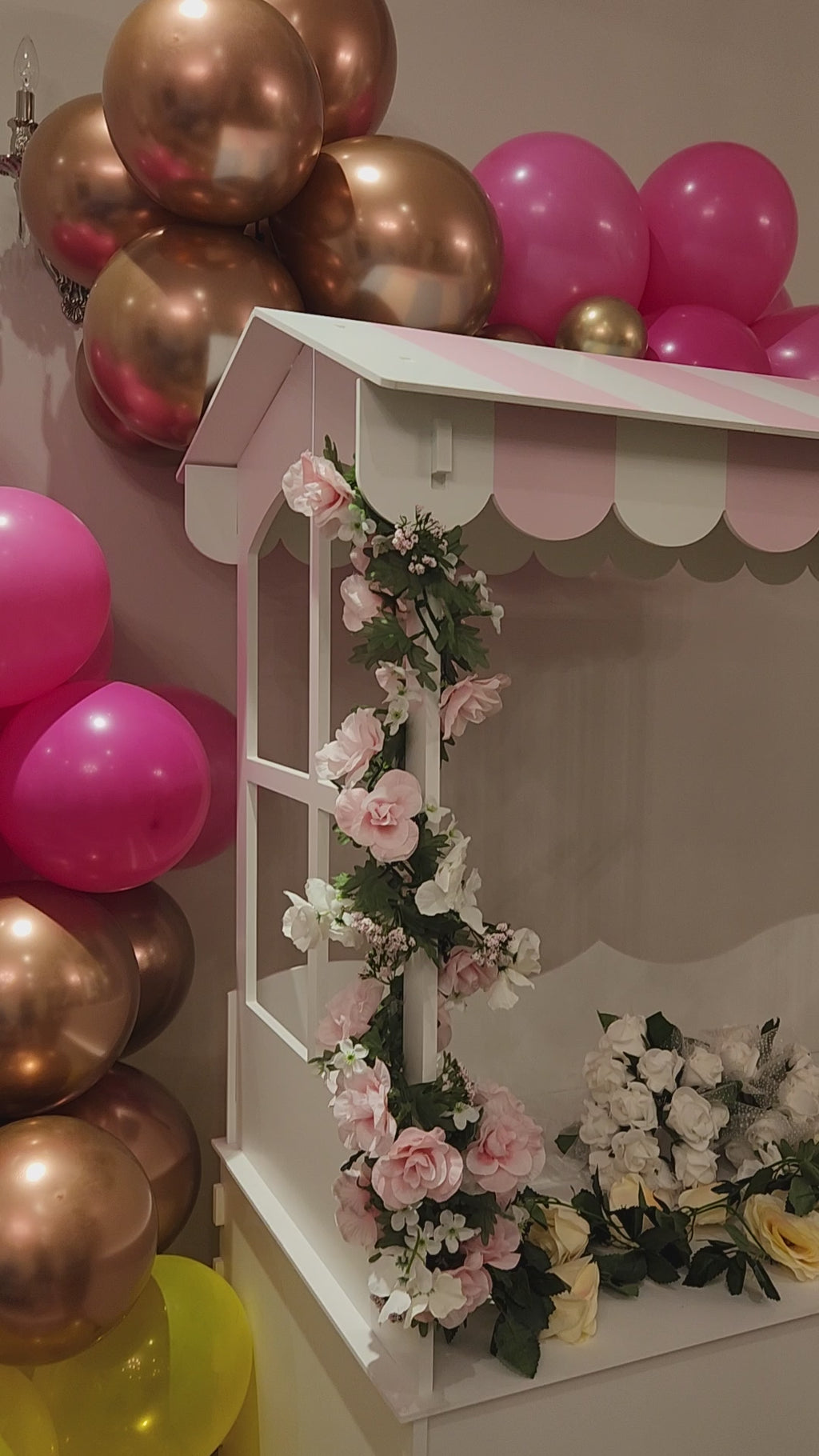 pink candy cart on wheels