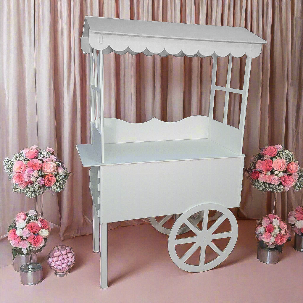 white candy cart, candy cart with shelf, party display cart, wedding display cart