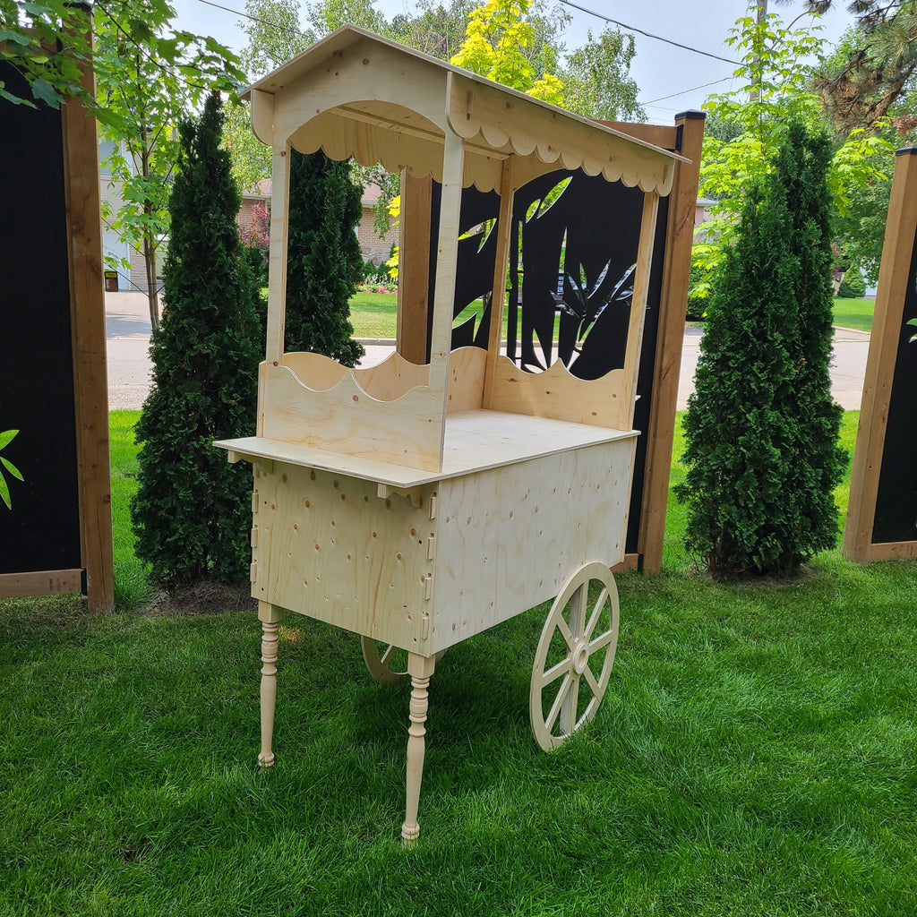 wood candy cart, wooden party display cart