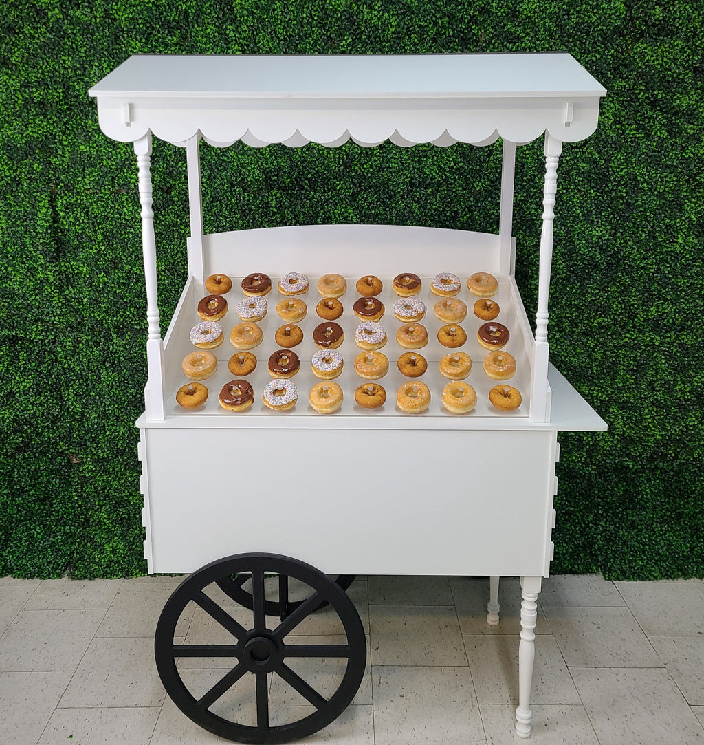 donut cart, candy cart, cake stand, mini bar, photo booth backdrop, multifunctional, durable, easy to maintain, white PVC, clear acrylic, collapsible, washable, 20kg capacity, 44lbs capacity, quick assembly, weddings, birthdays, baby showers, graduations, corporate events, special occasions