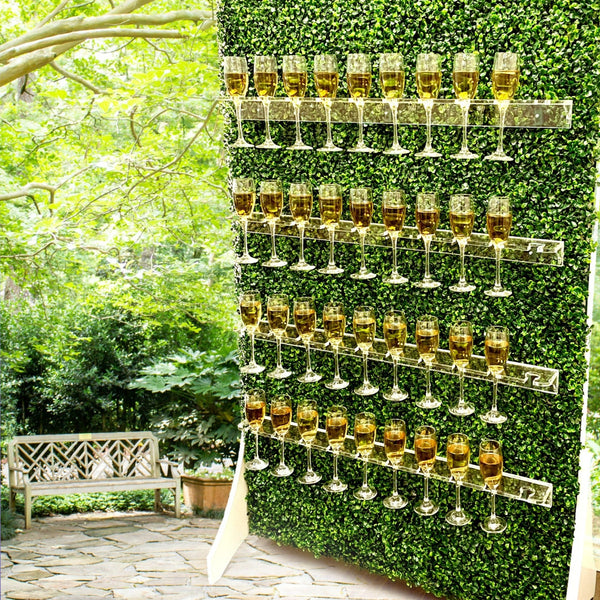 Grass wall champagne wall, drink holder for bridal showers and weddings, champagne wall for birthdays, grass wall backdrop with drink holders image.